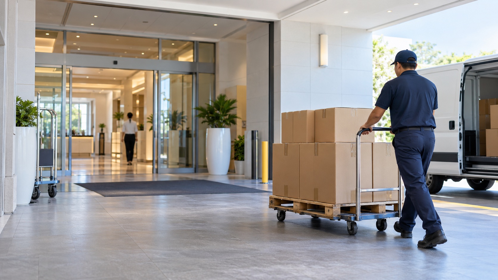 Institutional delivery of supplies being received at a facility